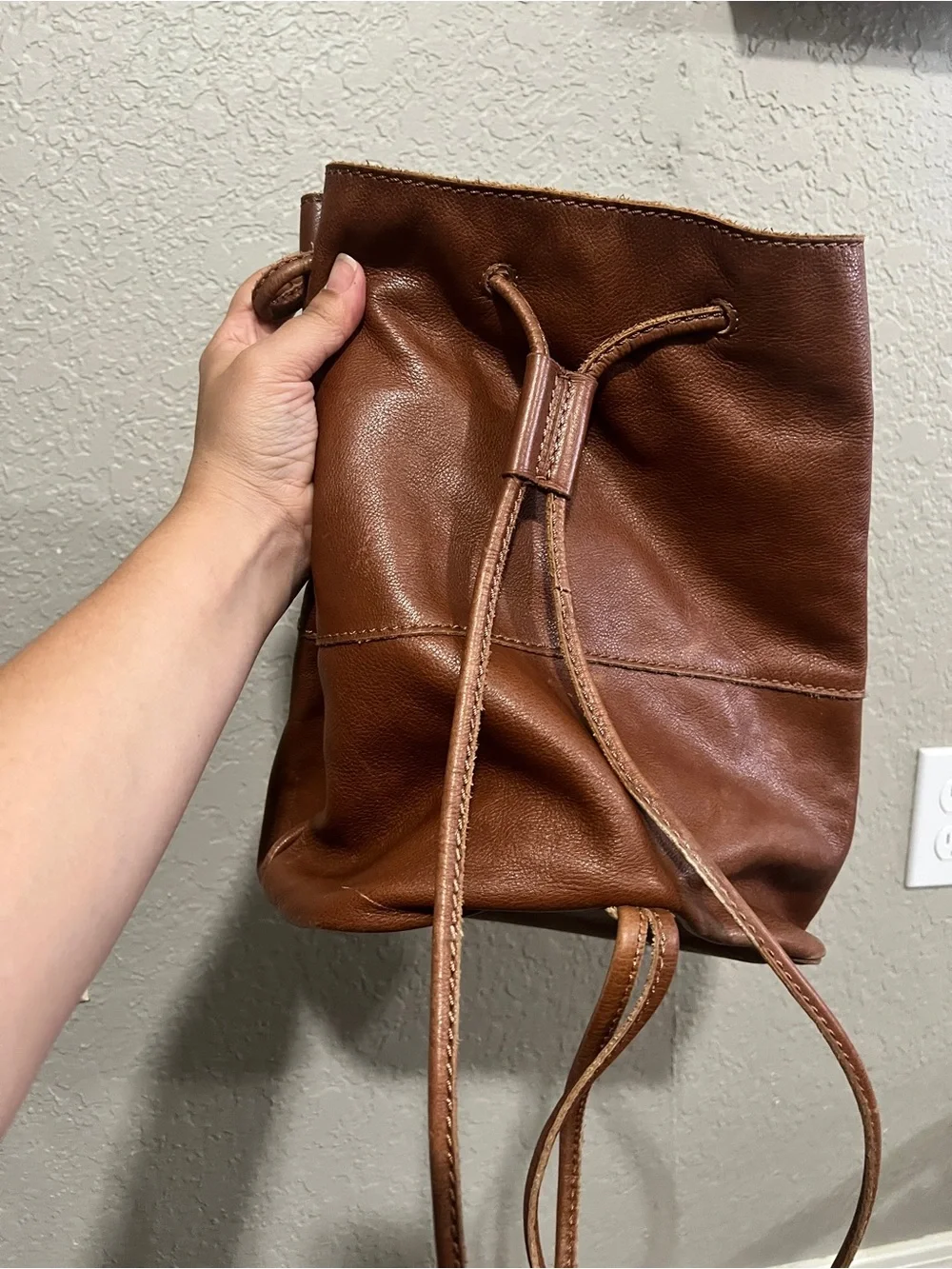 Fossil Vintage Revival Classic Brown Leather Drawstring Bag